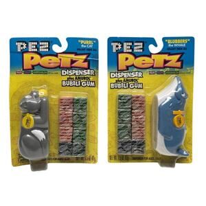 Vintage Pez Petz Dispenser Plus Bubble Gum, Purrl The Cat & Blubbers The Whale